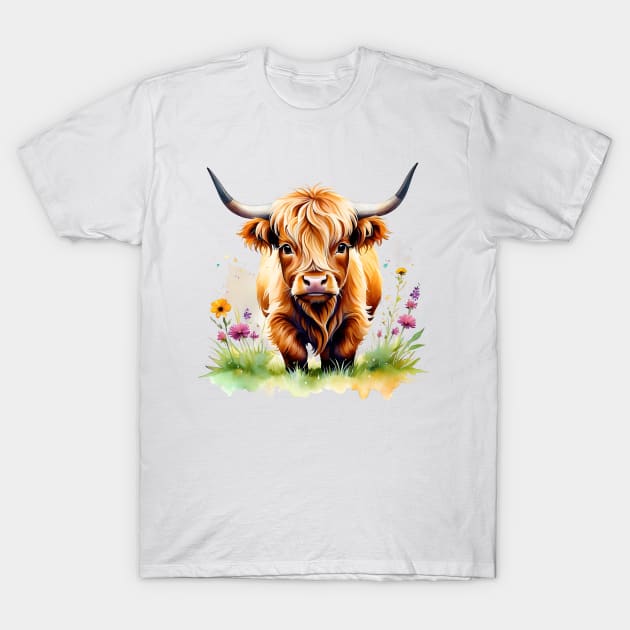 Cute Miniature Highland Cow Colorful Design T-Shirt by TF Brands